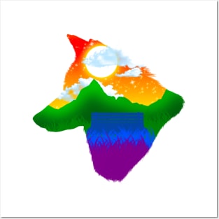 Rainbow pride wolf Posters and Art